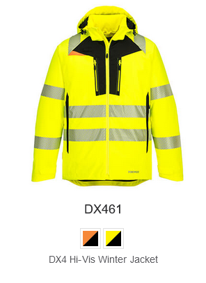 DX460 winter jacket in high-visibility yellow with a link to the article.