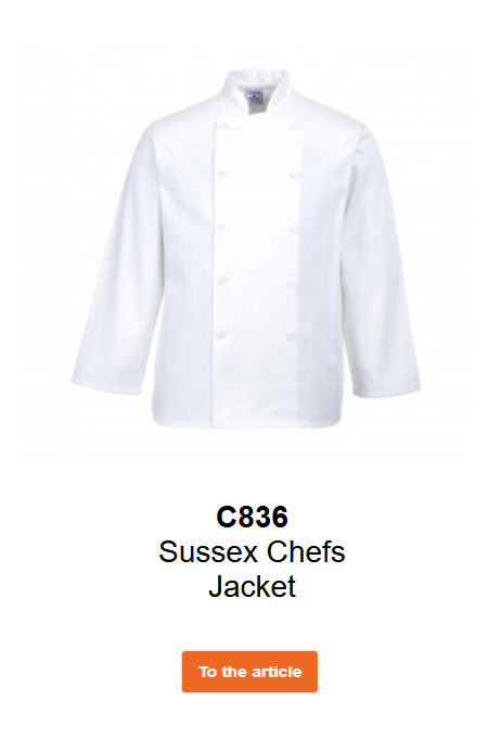 Image of the Sussex chef jacket C836 in white.