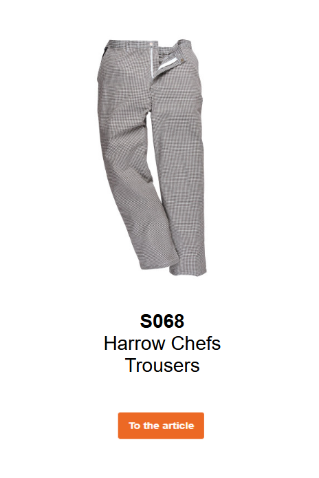 Image of the Harrow chef trousers S068 with black-and-white check pattern.