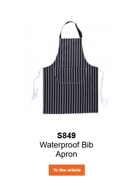 Image of the waterproof bib apron S849 in black with white stripes.