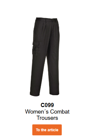 Image of the women's Combat C099 trousers in black with a link to the article.