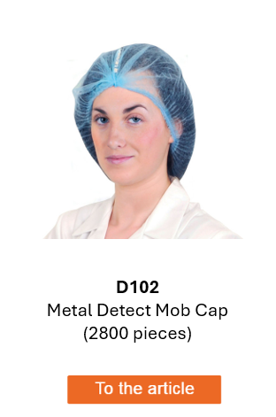 Image of the detectable hairnet D102 in blue. A link to the product page is included.