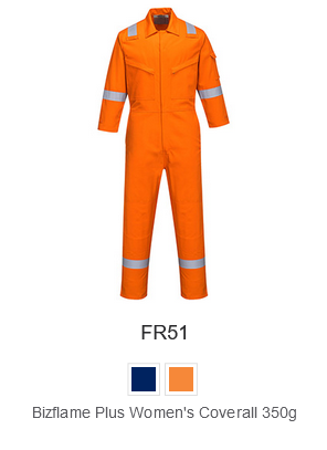 Sample image of the Bizflame Plus women's overalls 350g FR51 in orange with a linked link to the item.