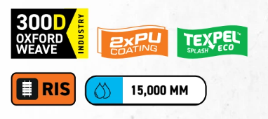 Bar with symbols showing the product features of the jacket.