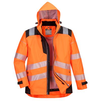 Image of the PW3 high-visibility 3-in-1 jacket in orange with black details.