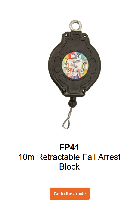 Image of steel cable 10m FP41 fall arrest device in black with silver eyes. Link to product page.