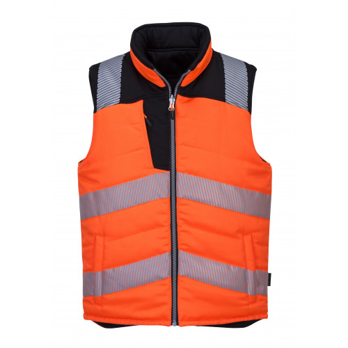 Image of the PW3 high visibility lined vest PW374 in orange with a link to the article.