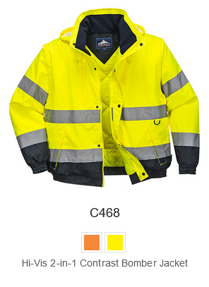 Example image of the high-visibility 2-in-1 pilot jacket C468 in yellow with a link to the article.