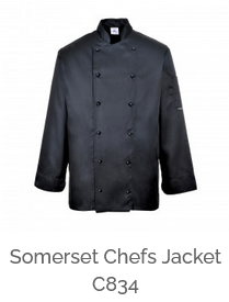 Example image of the Somerset C834 chef's jacket in black with a link to the article.