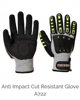 Anti Impact Cut Protection 5 Glove A722 in black, yellow and gray with a link to the article.