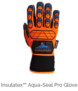 Aqua-Seal Pro glove with Insulatex lining A726 in orange, black and blue with a link to the article page.