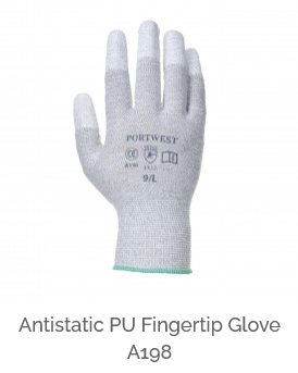 Image of the antistatic PU fingertip glove A198 in gray with a link to the article.