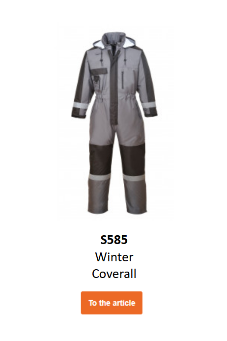 Image of the winter coverall S585 in grey with black details.